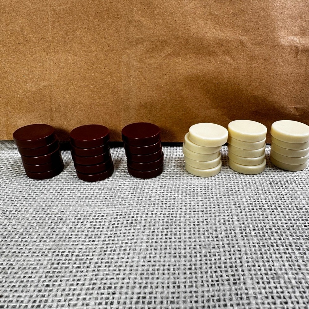 Vintage Backgammon Checkers Replacement Game Pieces Brown Ivory 1 Inch Set of 30